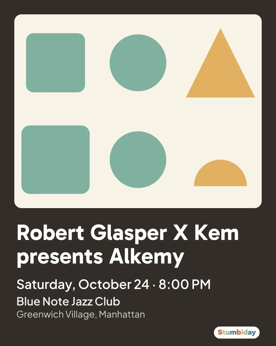 Flyer for Robert Glasper X Kem presents Alkemy: Saturday, October 24 · 8:00 PM at Blue Note Jazz Club