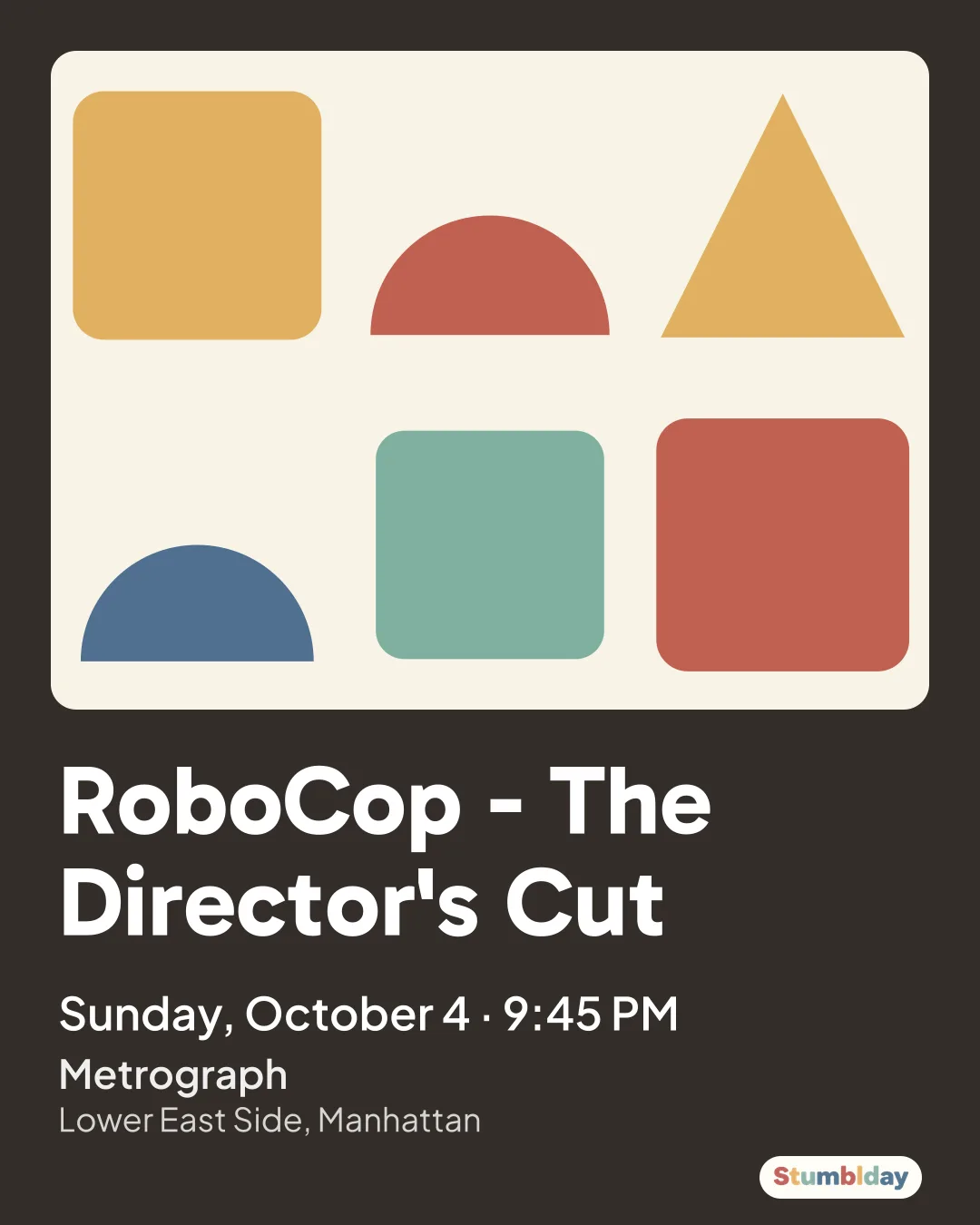Flyer for RoboCop - The Director's Cut: Sunday, October 4 ยท 9:45 PM at Metrograph