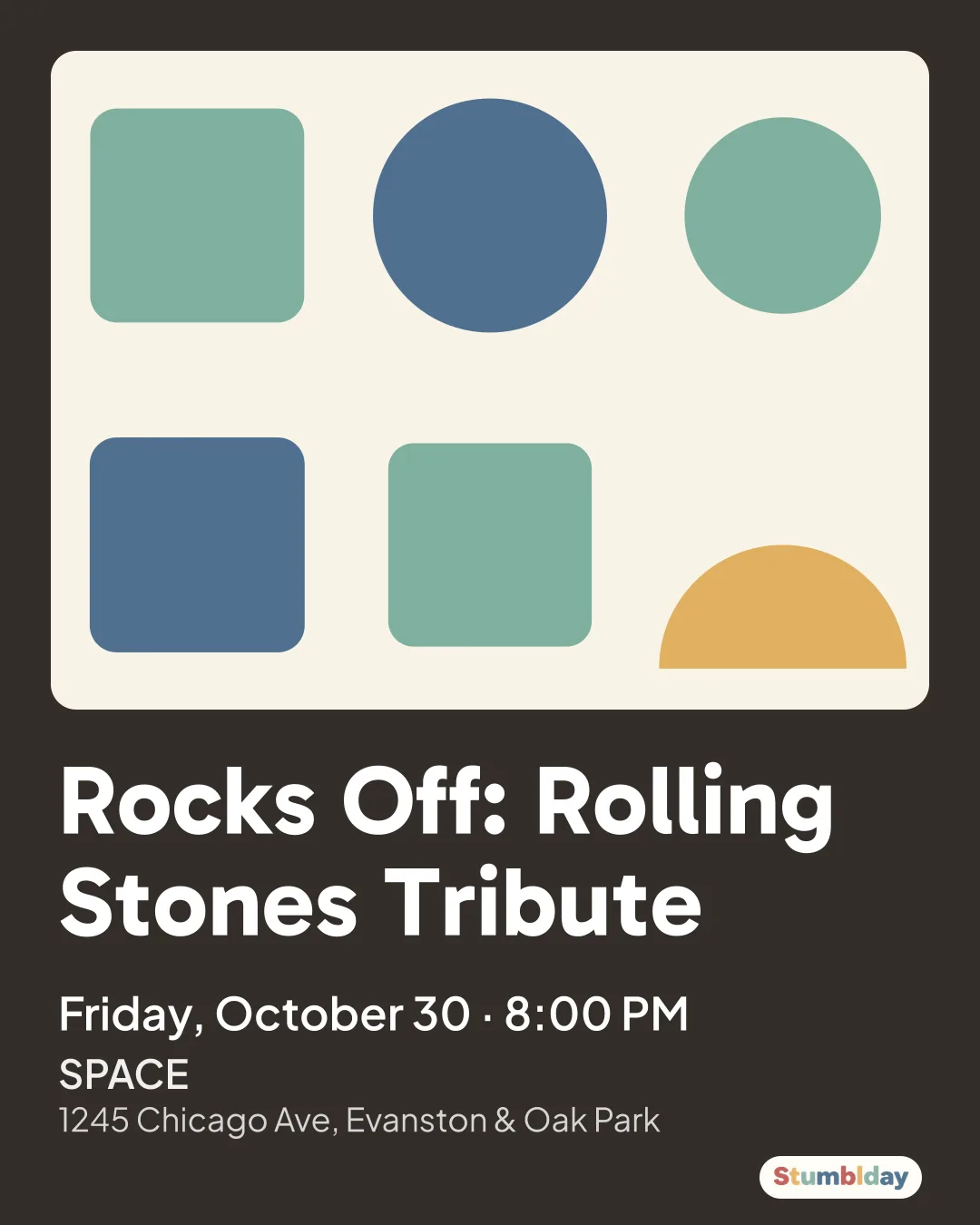 Flyer for Rocks Off: Rolling Stones Tribute: Friday, October 30 · 8:00 PM at SPACE
