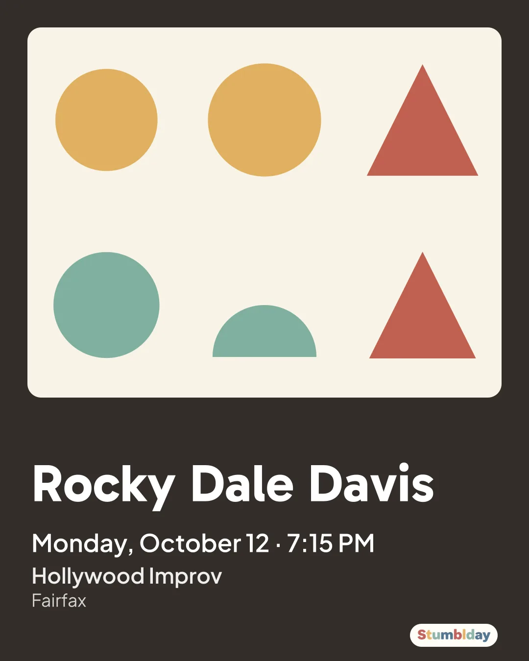 Flyer for Rocky Dale Davis: Monday, October 12 ยท 7:15 PM at Hollywood Improv