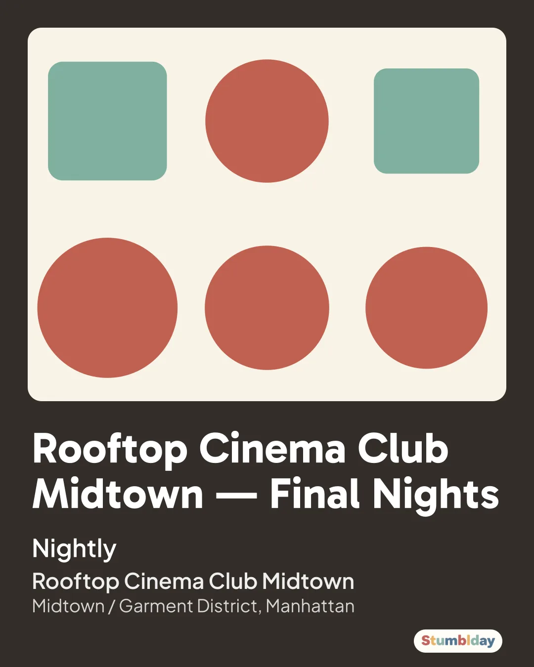 Flyer for Rooftop Cinema Club Midtown — Final Nights: Nightly at Rooftop Cinema Club Midtown