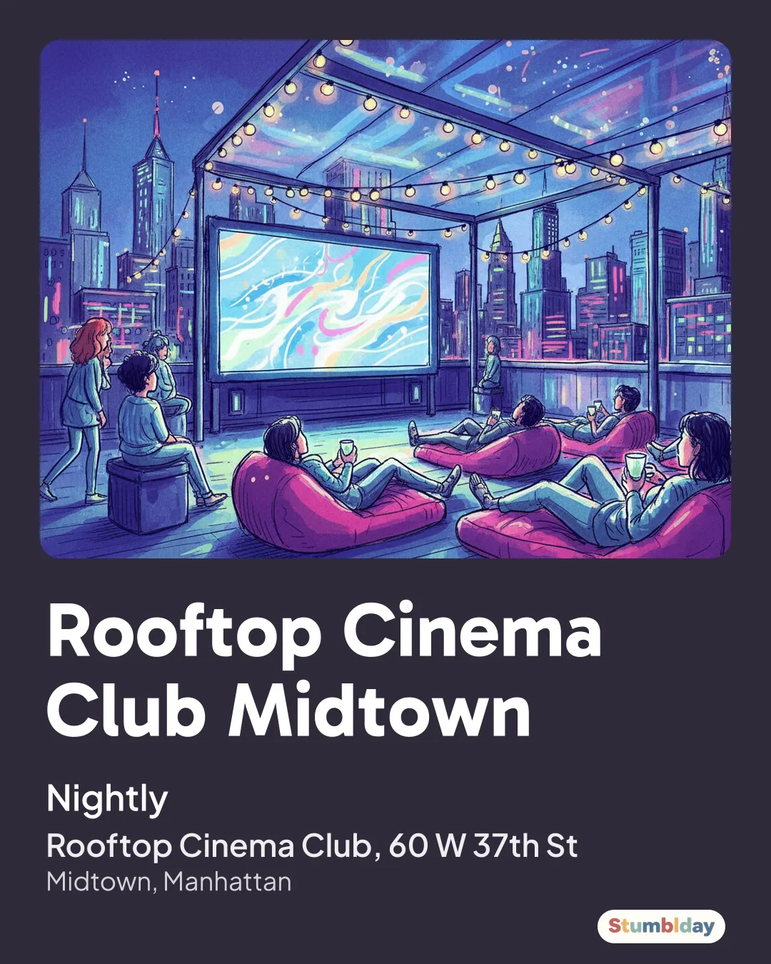 Flyer for Rooftop Cinema Club Midtown: Nightly at Rooftop Cinema Club, 60 W 37th St