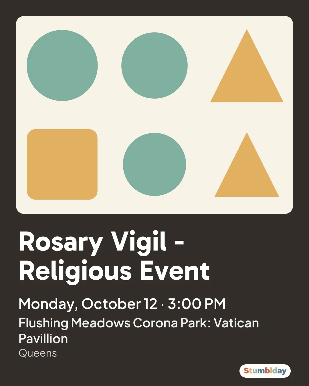 Flyer for Rosary Vigil - Religious Event: Monday, October 12 · 3:00 PM at Flushing Meadows Corona Park: Vatican Pavillion