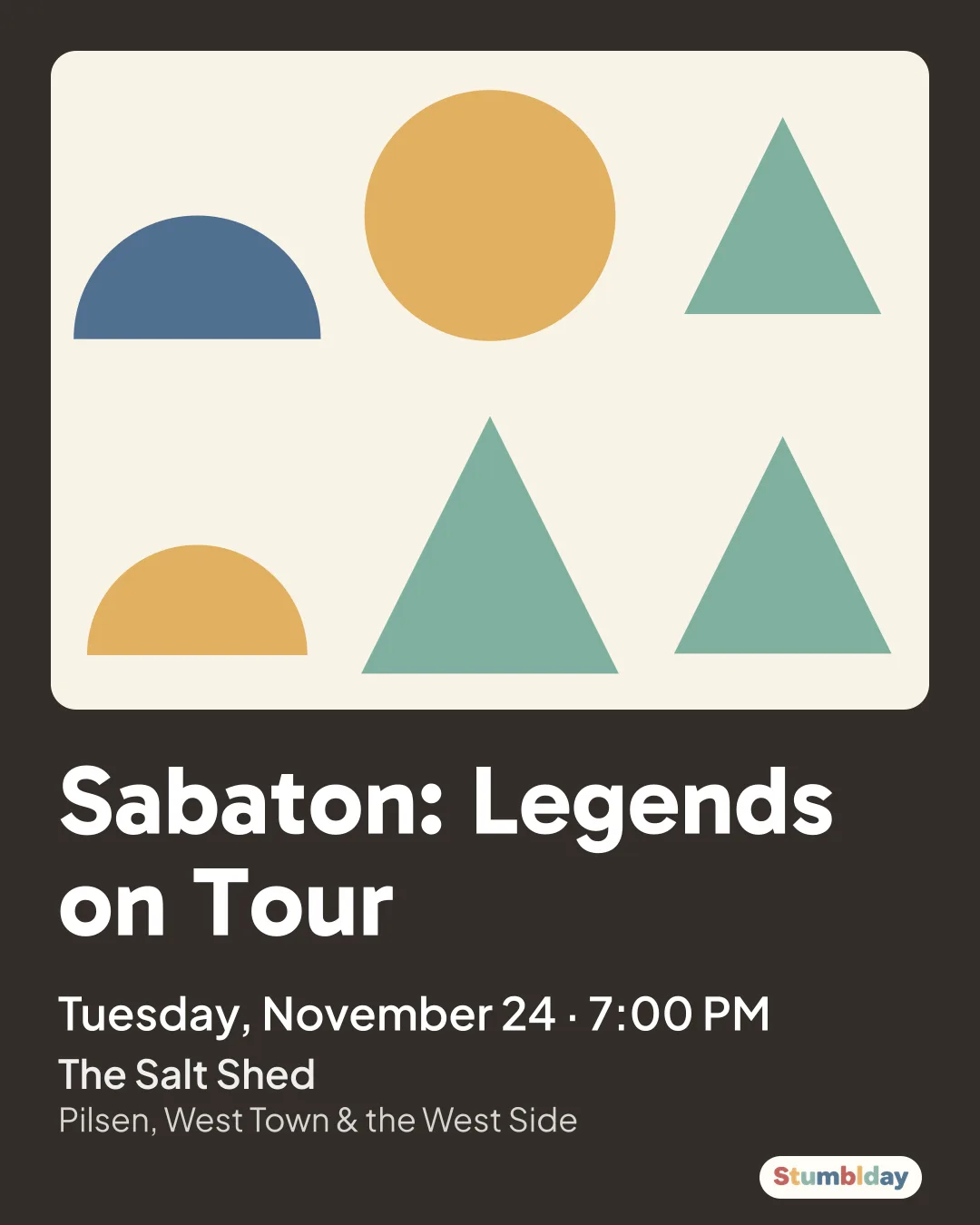Flyer for Sabaton: Legends on Tour: Tuesday, November 24 · 7:00 PM at The Salt Shed