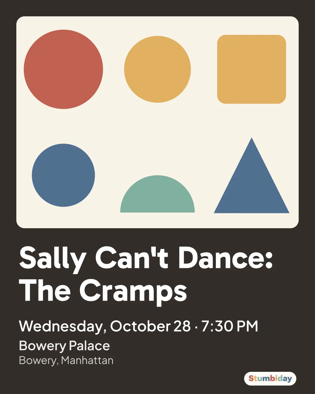 Flyer for Sally Can't Dance: The Cramps: Wednesday, October 28 · 7:30 PM at Bowery Palace