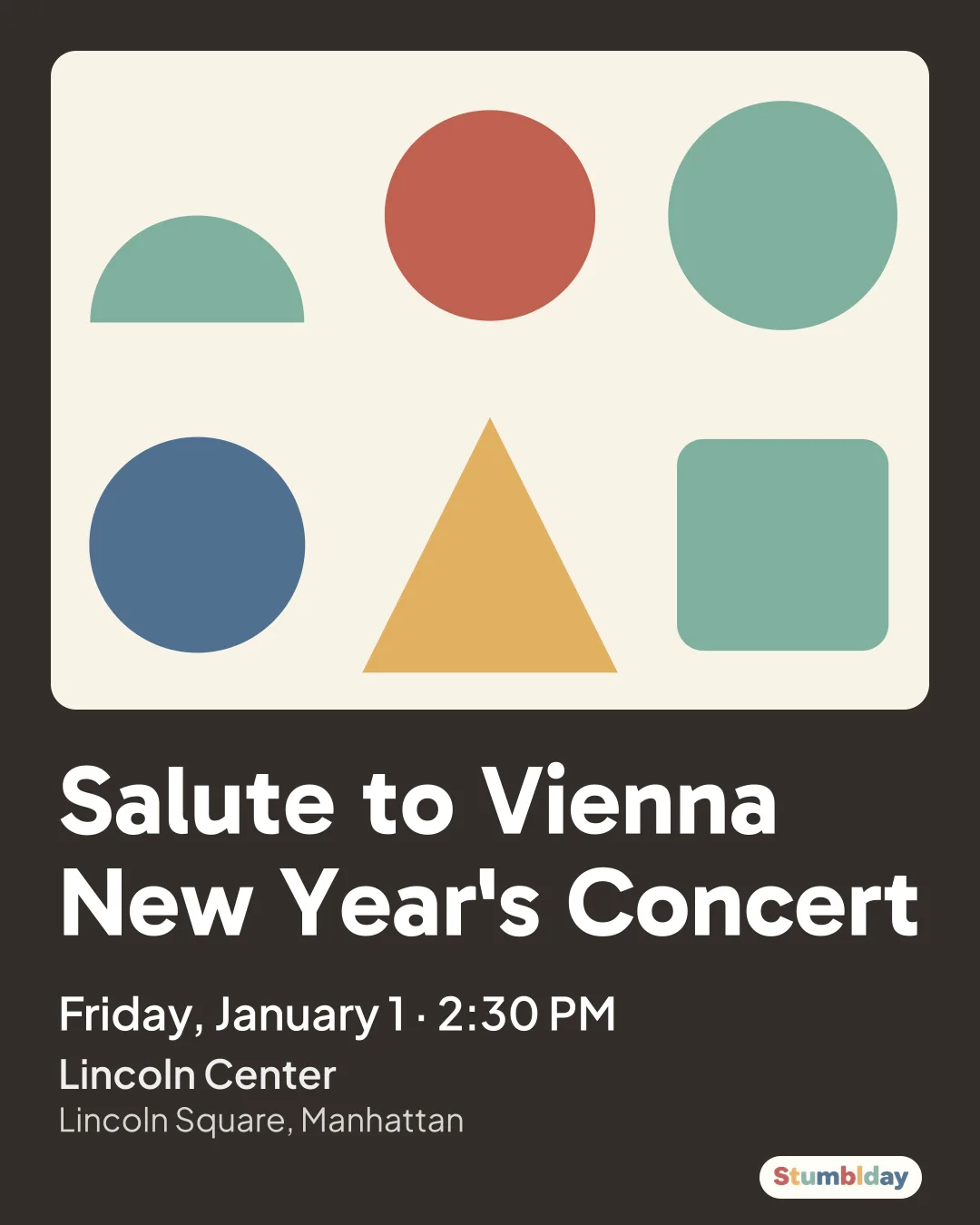 Flyer for Salute to Vienna New Year's Concert: Friday, January 1 · 2:30 PM at Lincoln Center