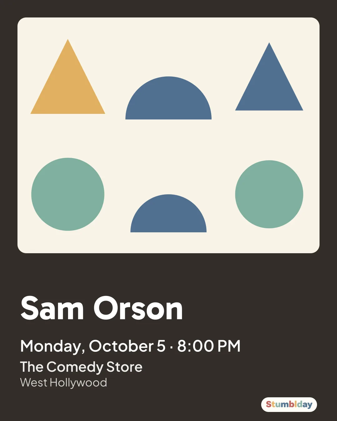 Flyer for Sam Orson: Monday, October 5 · 8:00 PM at The Comedy Store
