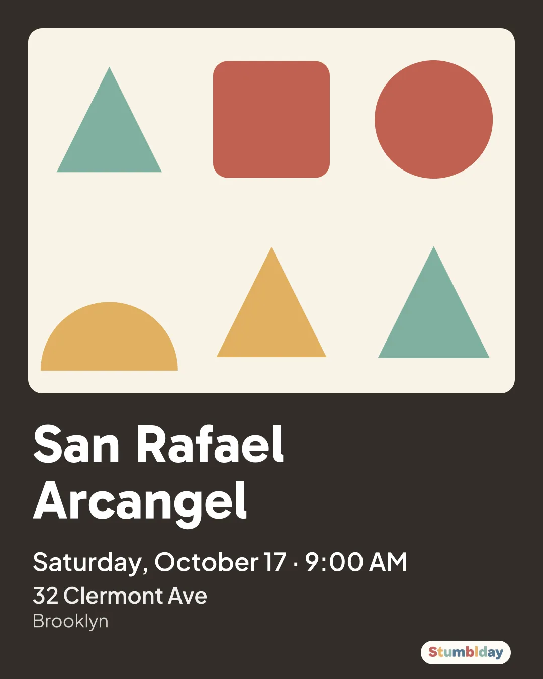 Flyer for San Rafael Arcangel: Saturday, October 17 · 9:00 AM at 32 Clermont Ave