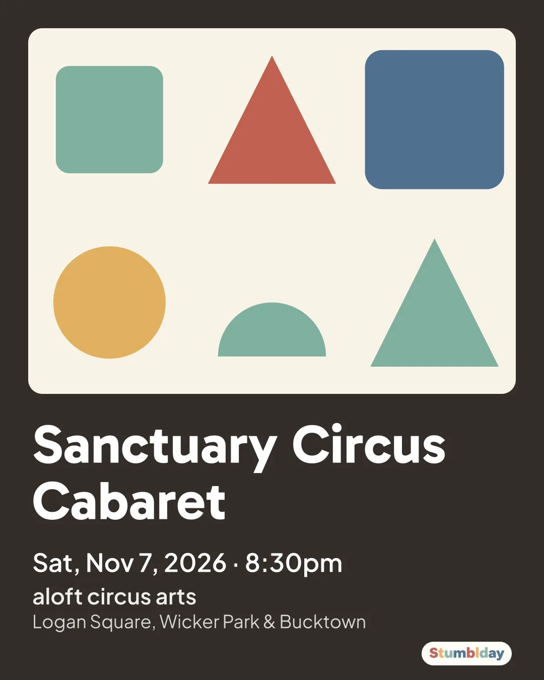 Flyer for Sanctuary Circus Cabaret: Sat, Nov 7, 2026 · 8:30pm at aloft circus arts