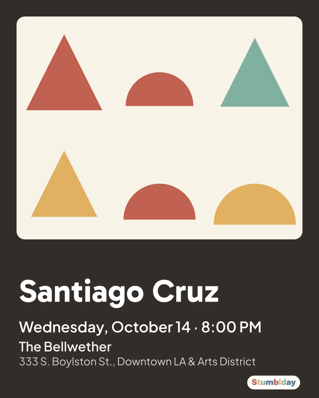 Flyer for Santiago Cruz: Wednesday, October 14 · 8:00 PM at The Bellwether