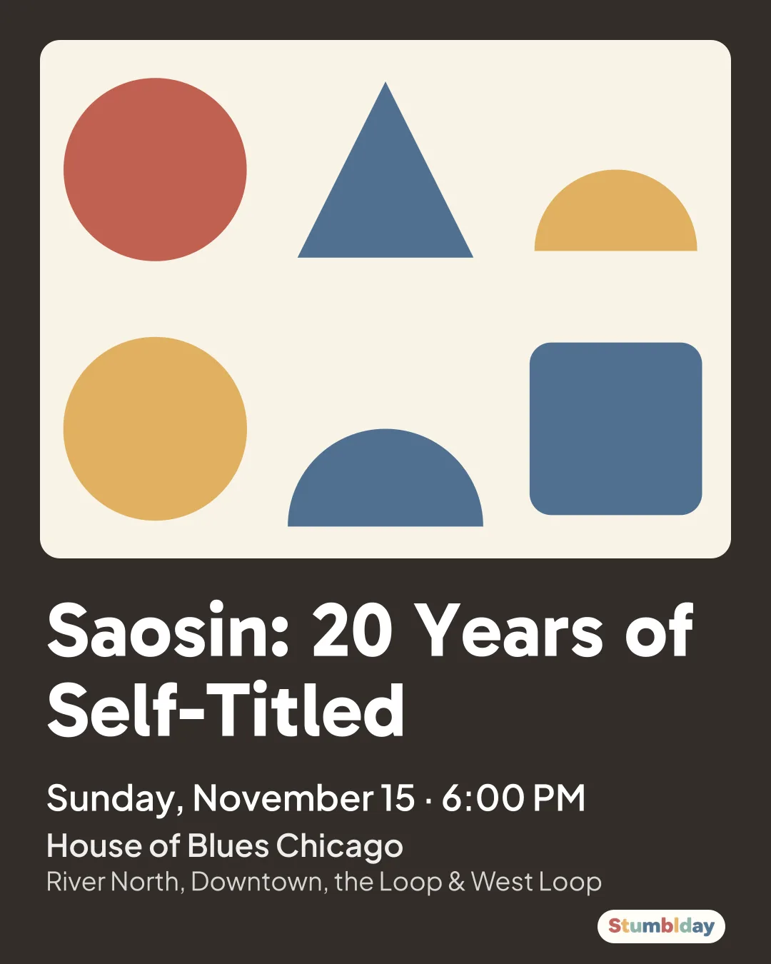 Flyer for Saosin: 20 Years of Self-Titled: Sunday, November 15 · 6:00 PM at House of Blues Chicago