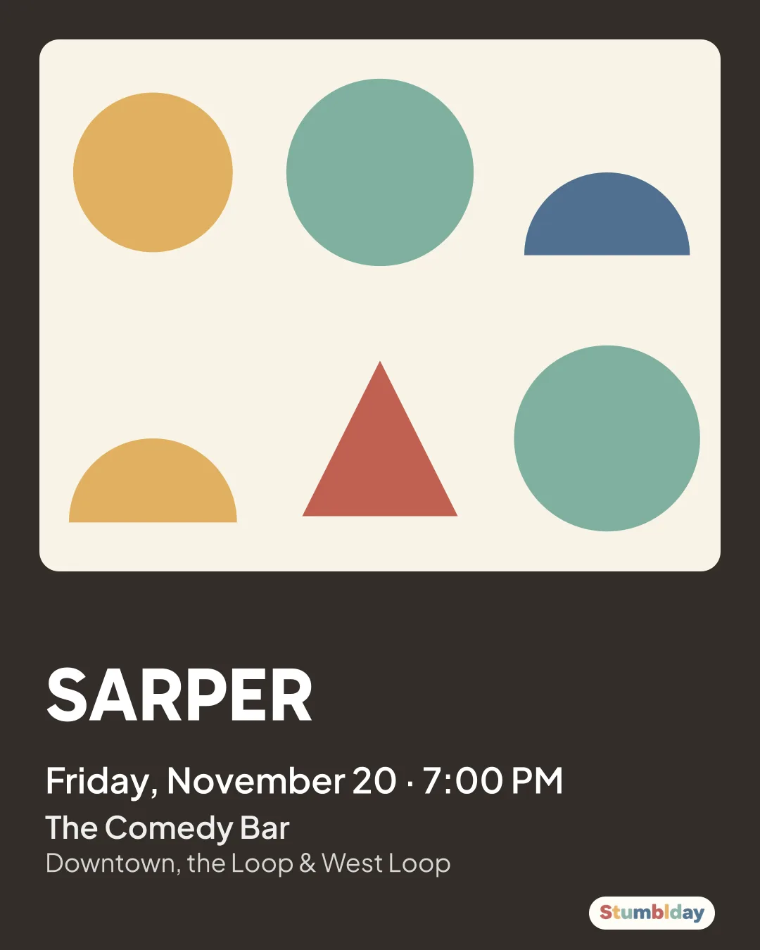 Flyer for SARPER: Friday, November 20 · 7:00 PM at The Comedy Bar