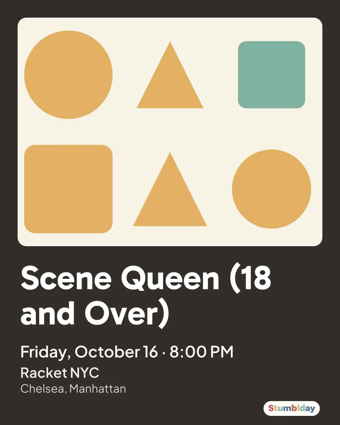 Flyer for Scene Queen (18 and Over): Friday, October 16 · 8:00 PM at Racket NYC