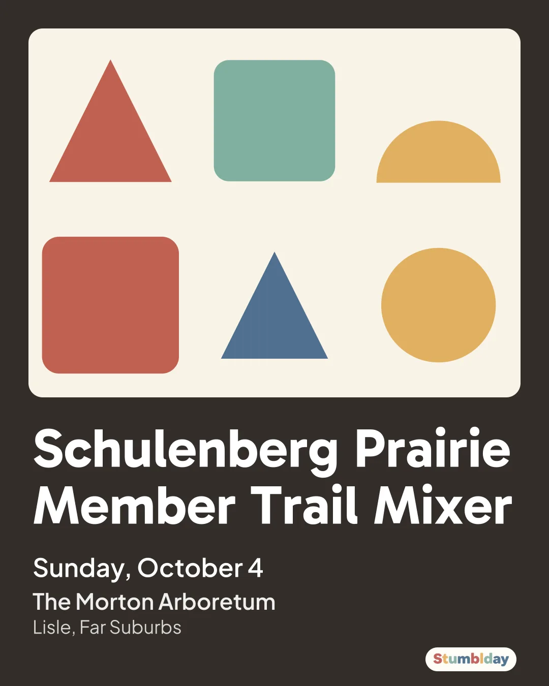 Flyer for Schulenberg Prairie Member Trail Mixer: Sunday, October 4 at The Morton Arboretum