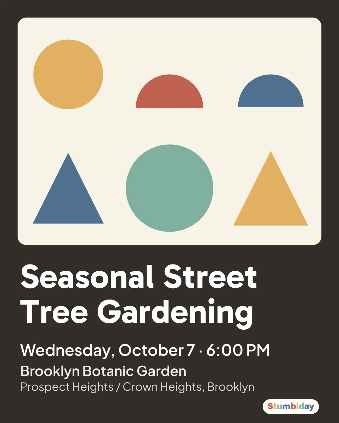Flyer for Seasonal Street Tree Gardening: Wednesday, October 7 · 6:00 PM at Brooklyn Botanic Garden