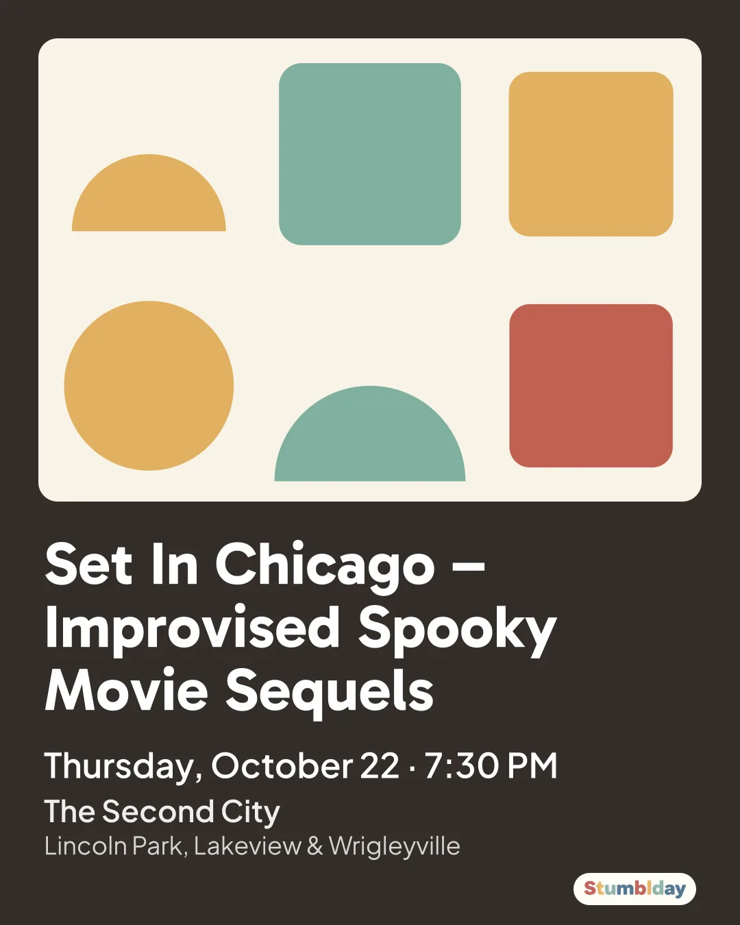 Flyer for Set In Chicago – Improvised Spooky Movie Sequels: Thursday, October 22 · 7:30 PM at The Second City
