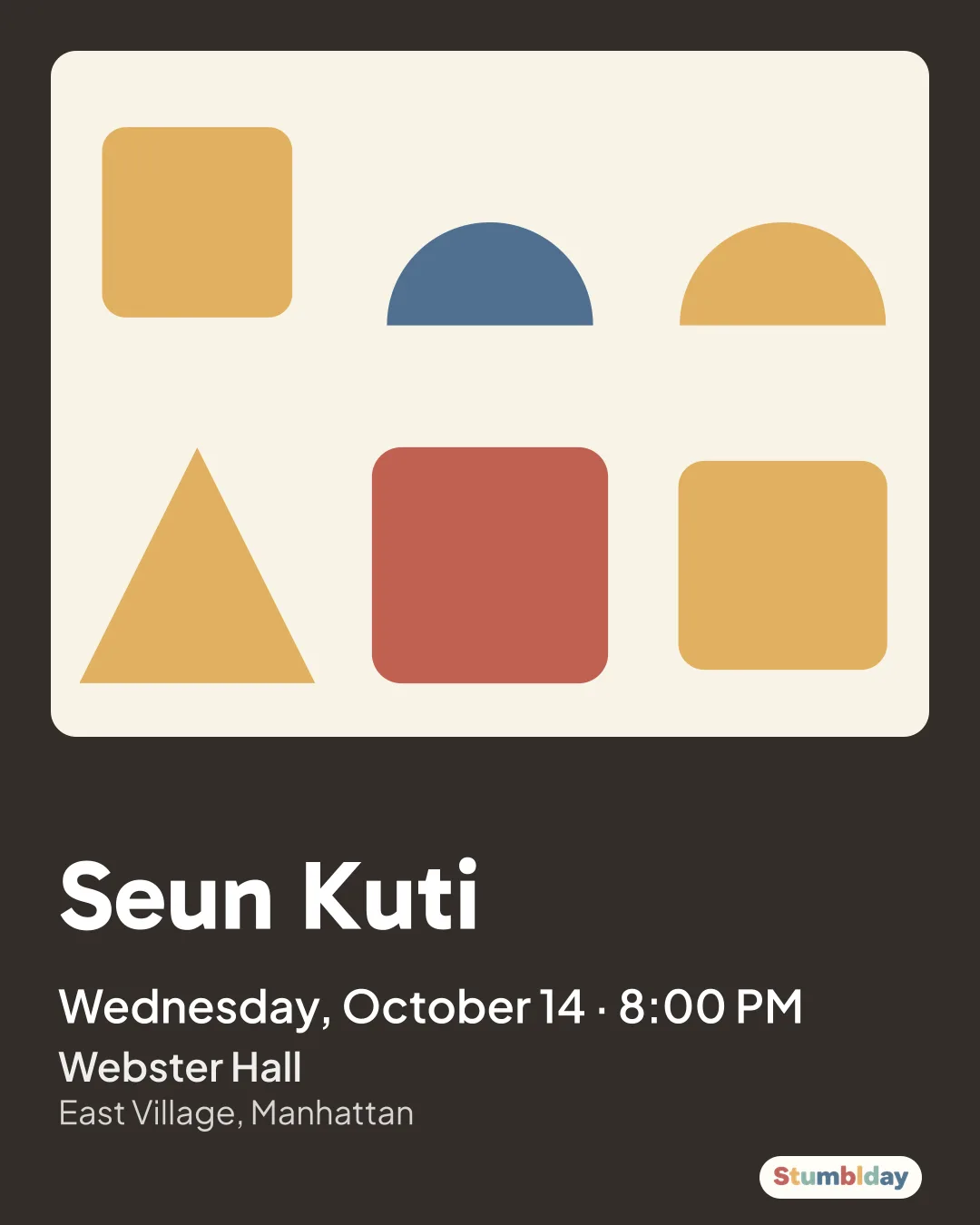 Flyer for Seun Kuti: Wednesday, October 14 · 8:00 PM at Webster Hall