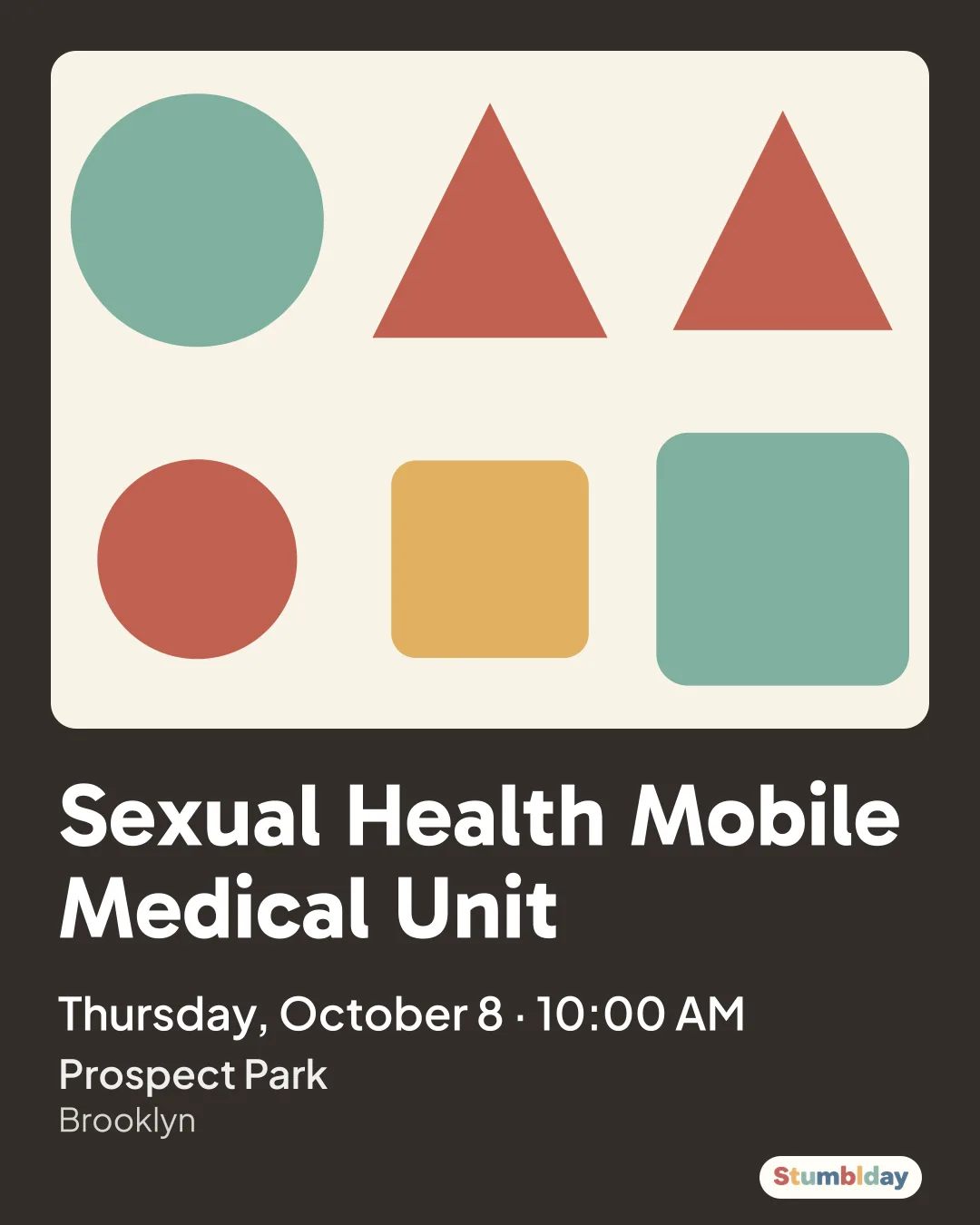 Flyer for Sexual Health Mobile Medical Unit: Thursday, October 8 · 10:00 AM at Prospect Park