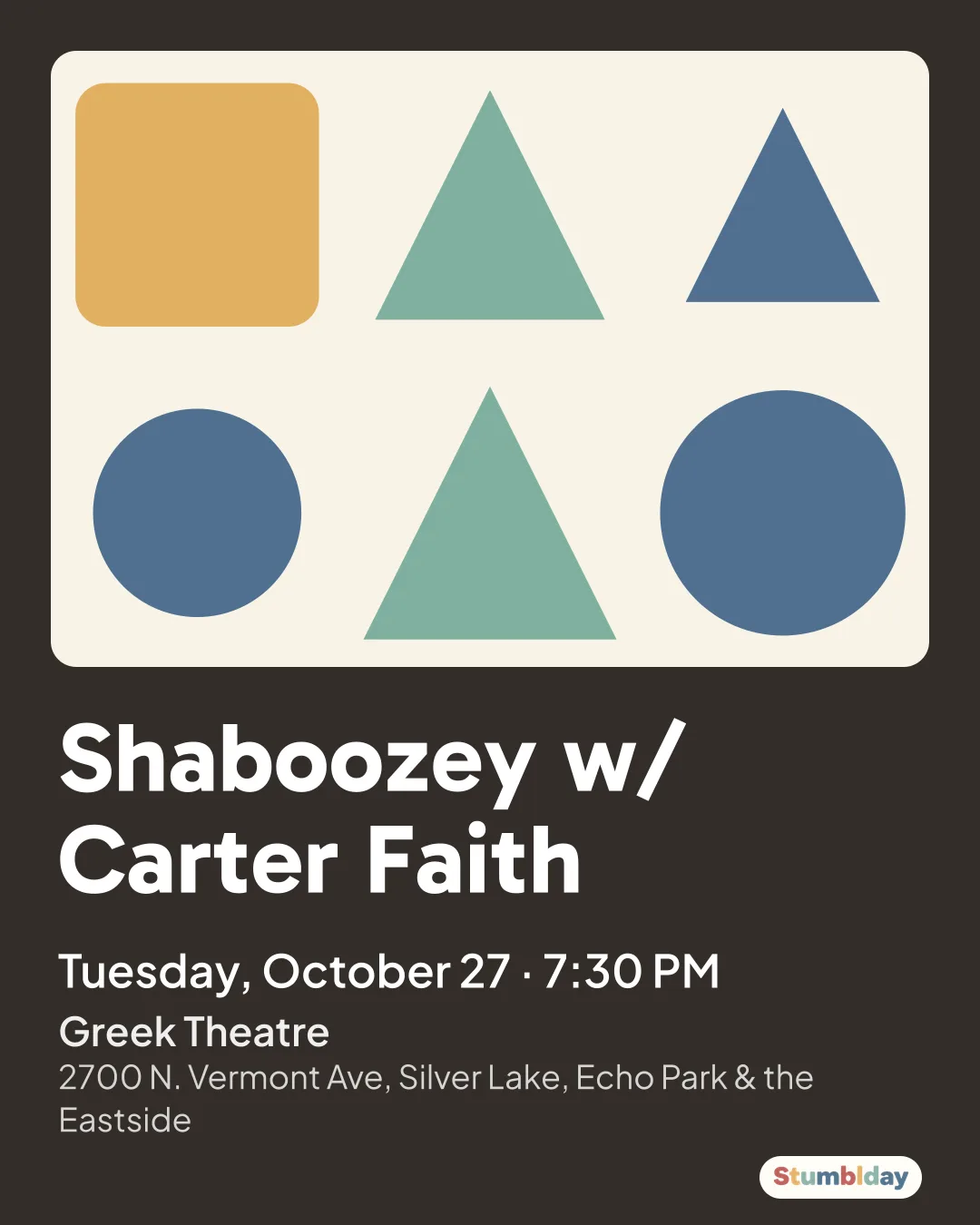Flyer for Shaboozey w/ Carter Faith: Tuesday, October 27 · 7:30 PM at Greek Theatre