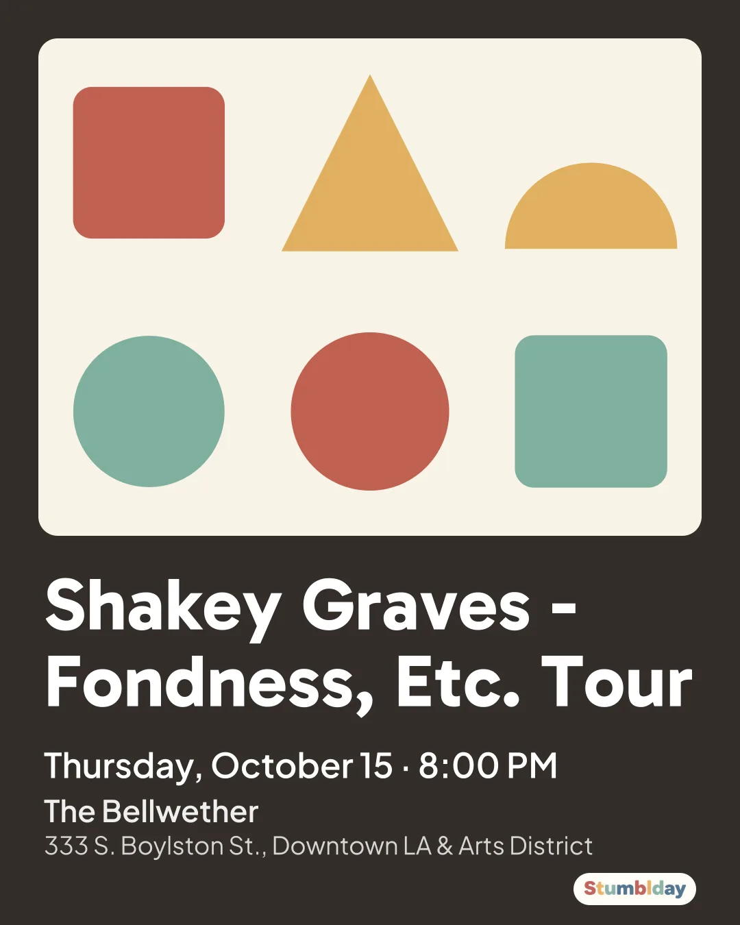 Flyer for Shakey Graves - Fondness, Etc. Tour: Thursday, October 15 ¡ 8:00 PM at The Bellwether