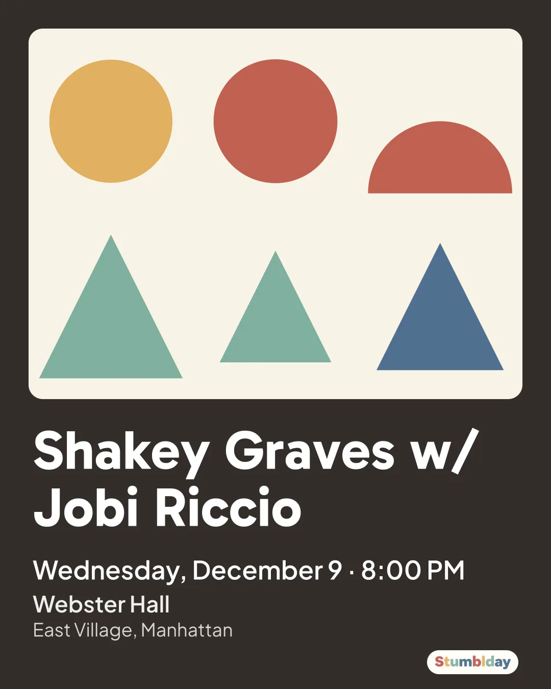 Flyer for Shakey Graves w/ Jobi Riccio: Wednesday, December 9 · 8:00 PM at Webster Hall