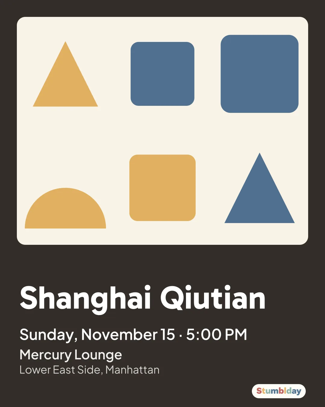 Flyer for Shanghai Qiutian: Sunday, November 15 · 5:00 PM at Mercury Lounge