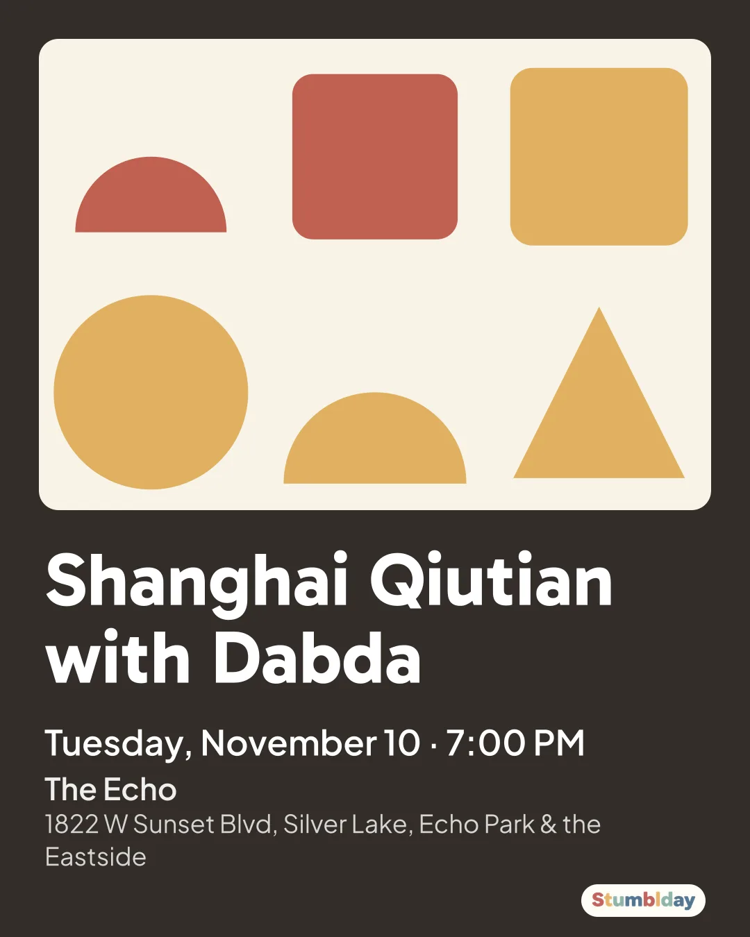 Flyer for Shanghai Qiutian with Dabda: Tuesday, November 10 · 7:00 PM at The Echo