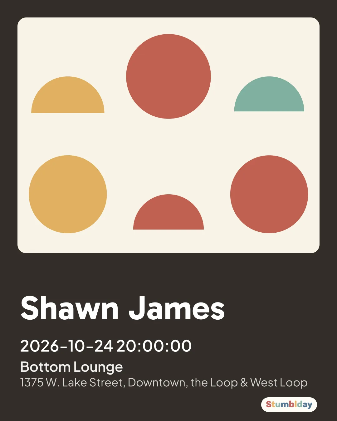Flyer for Shawn James: 2026-10-24 20:00:00 at Bottom Lounge