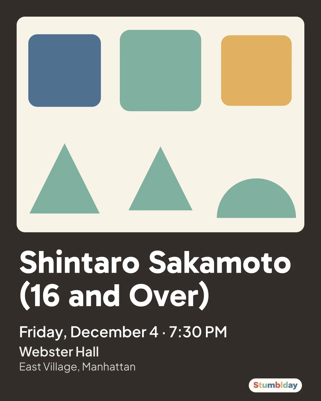 Flyer for Shintaro Sakamoto (16 and Over): Friday, December 4 · 7:30 PM at Webster Hall
