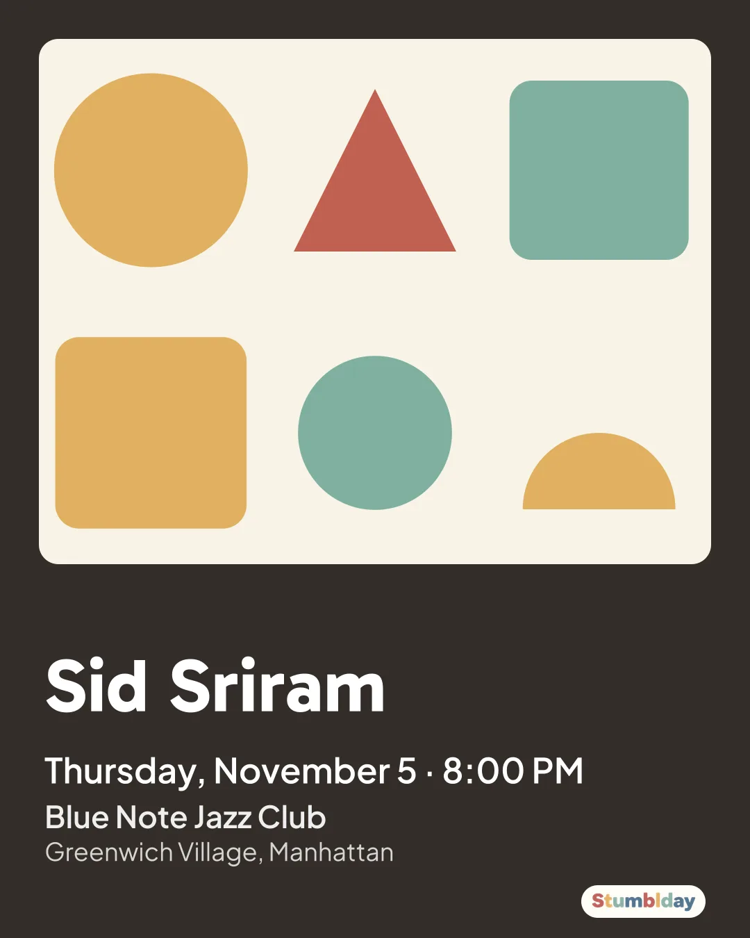 Flyer for Sid Sriram: Thursday, November 5 · 8:00 PM at Blue Note Jazz Club