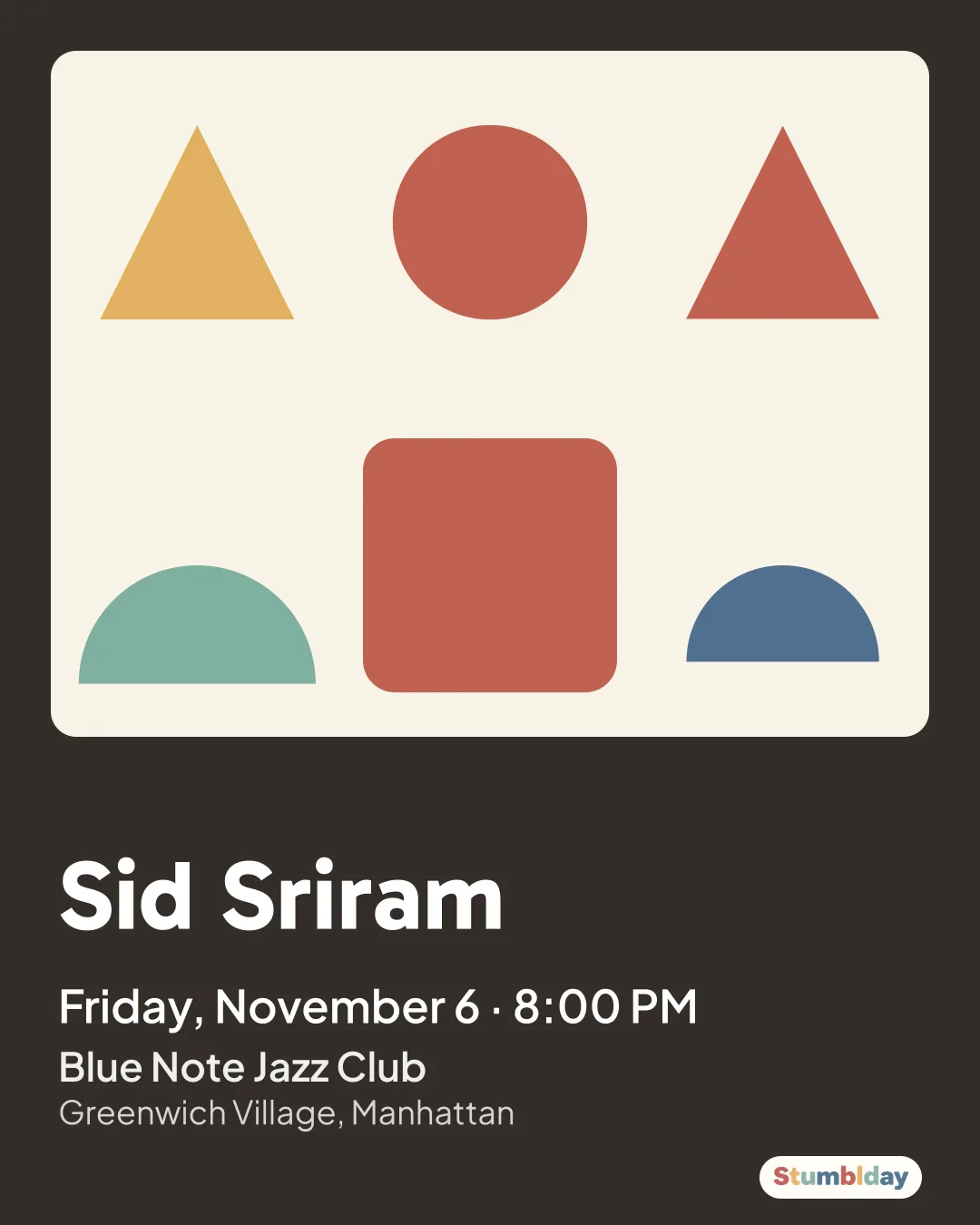 Flyer for Sid Sriram: Friday, November 6 · 8:00 PM at Blue Note Jazz Club