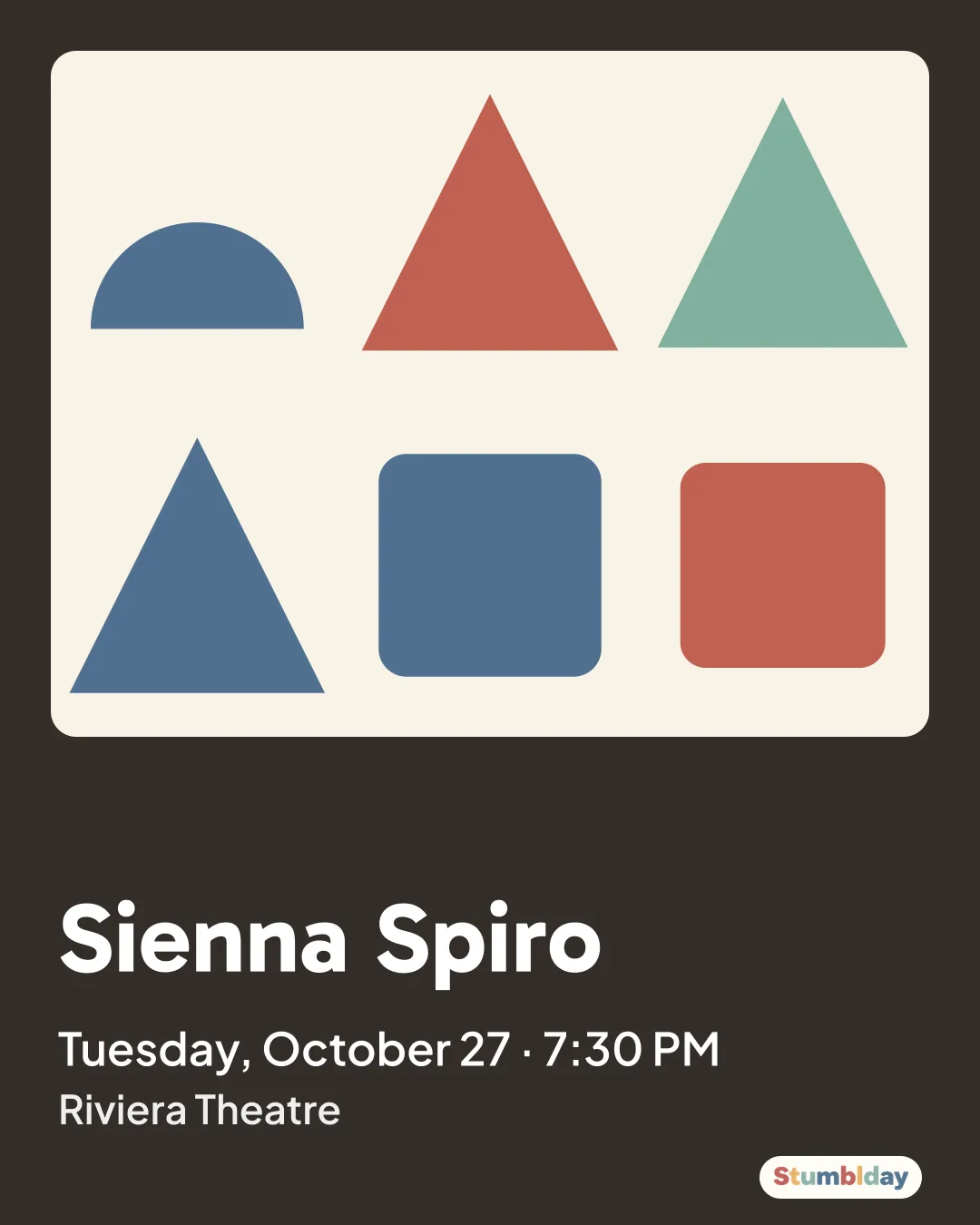 Flyer for Sienna Spiro: Tuesday, October 27 · 7:30 PM at Riviera Theatre