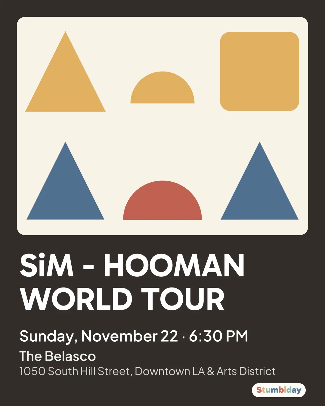 Flyer for SiM - HOOMAN WORLD TOUR: Sunday, November 22 · 6:30 PM at The Belasco
