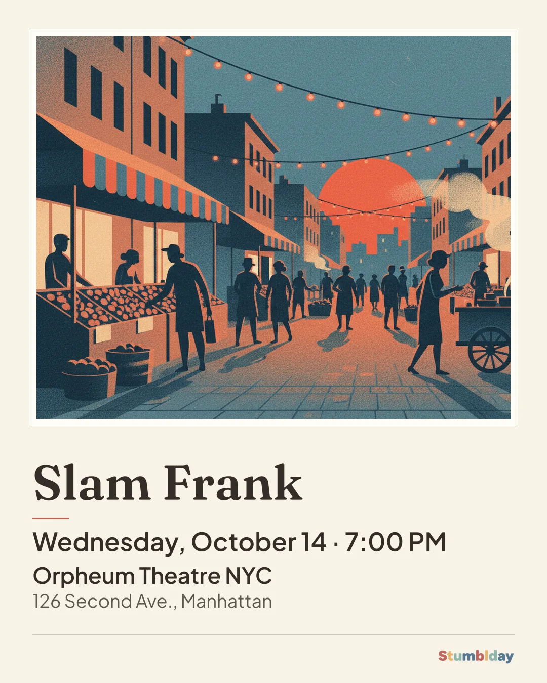 Flyer for Slam Frank: Wednesday, October 14 · 7:00 PM at Orpheum Theatre NYC
