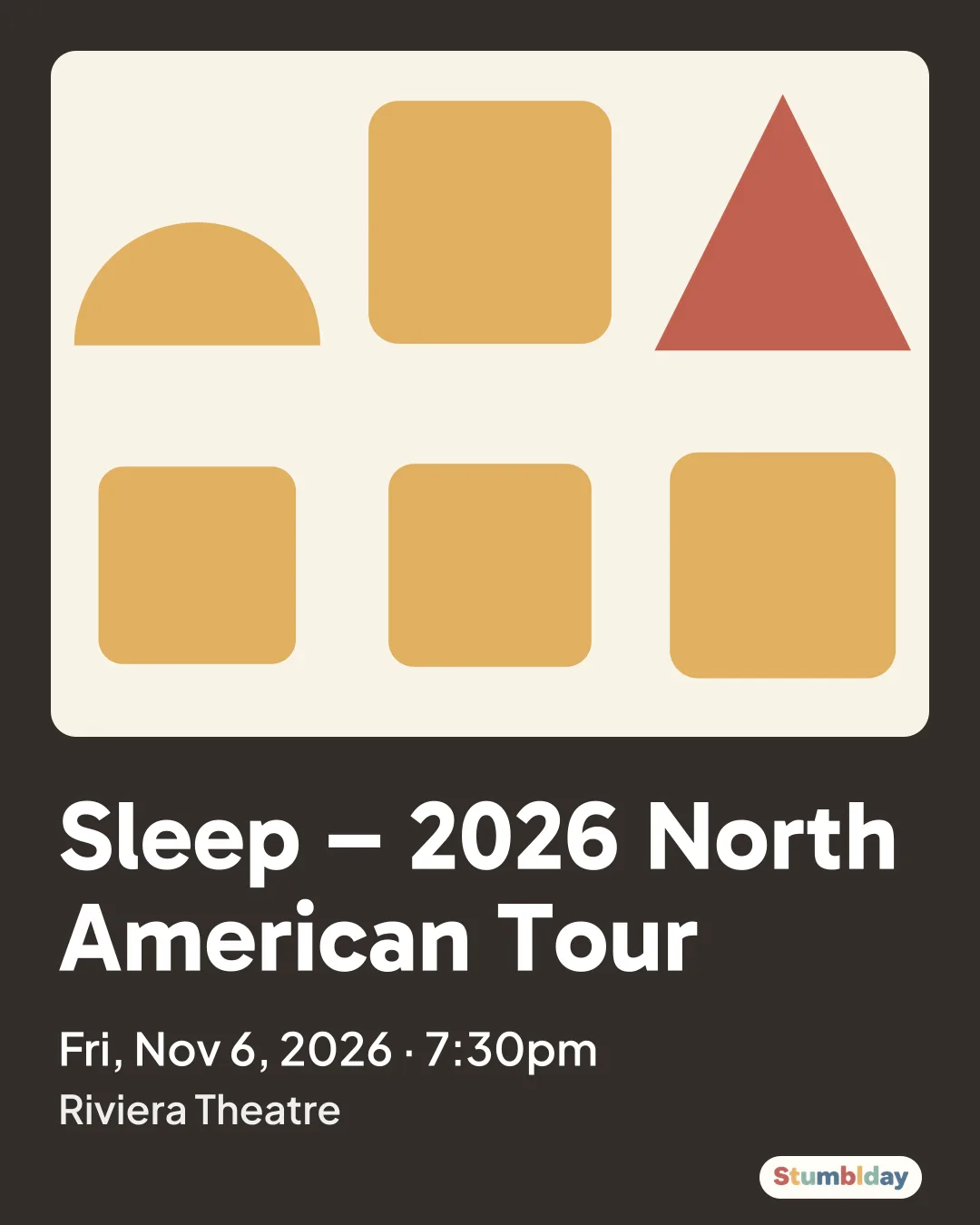 Flyer for Sleep – 2026 North American Tour: Fri, Nov 6, 2026 · 7:30pm at Riviera Theatre