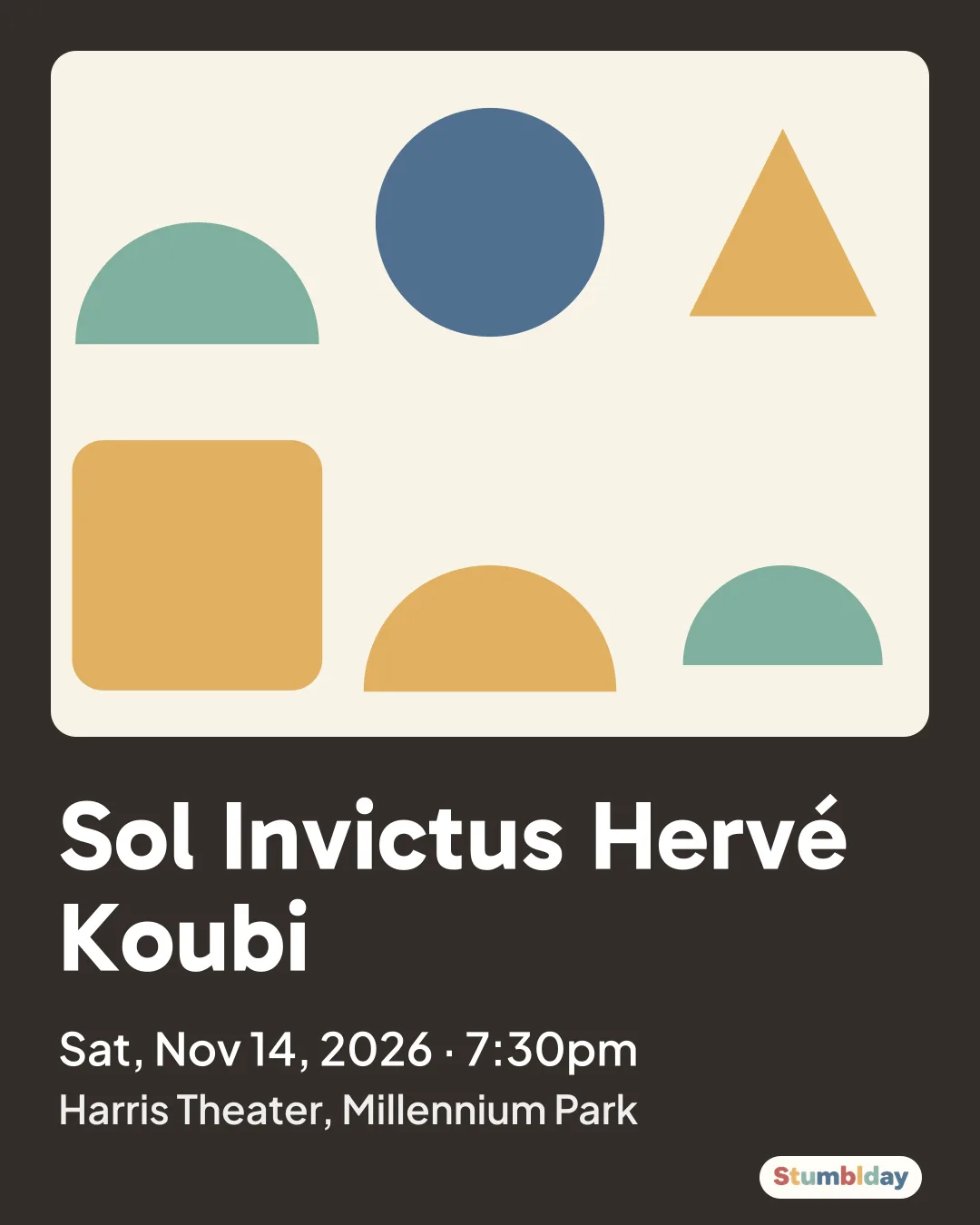 Flyer for Sol Invictus Hervé Koubi: Sat, Nov 14, 2026 · 7:30pm at Harris Theater, Millennium Park