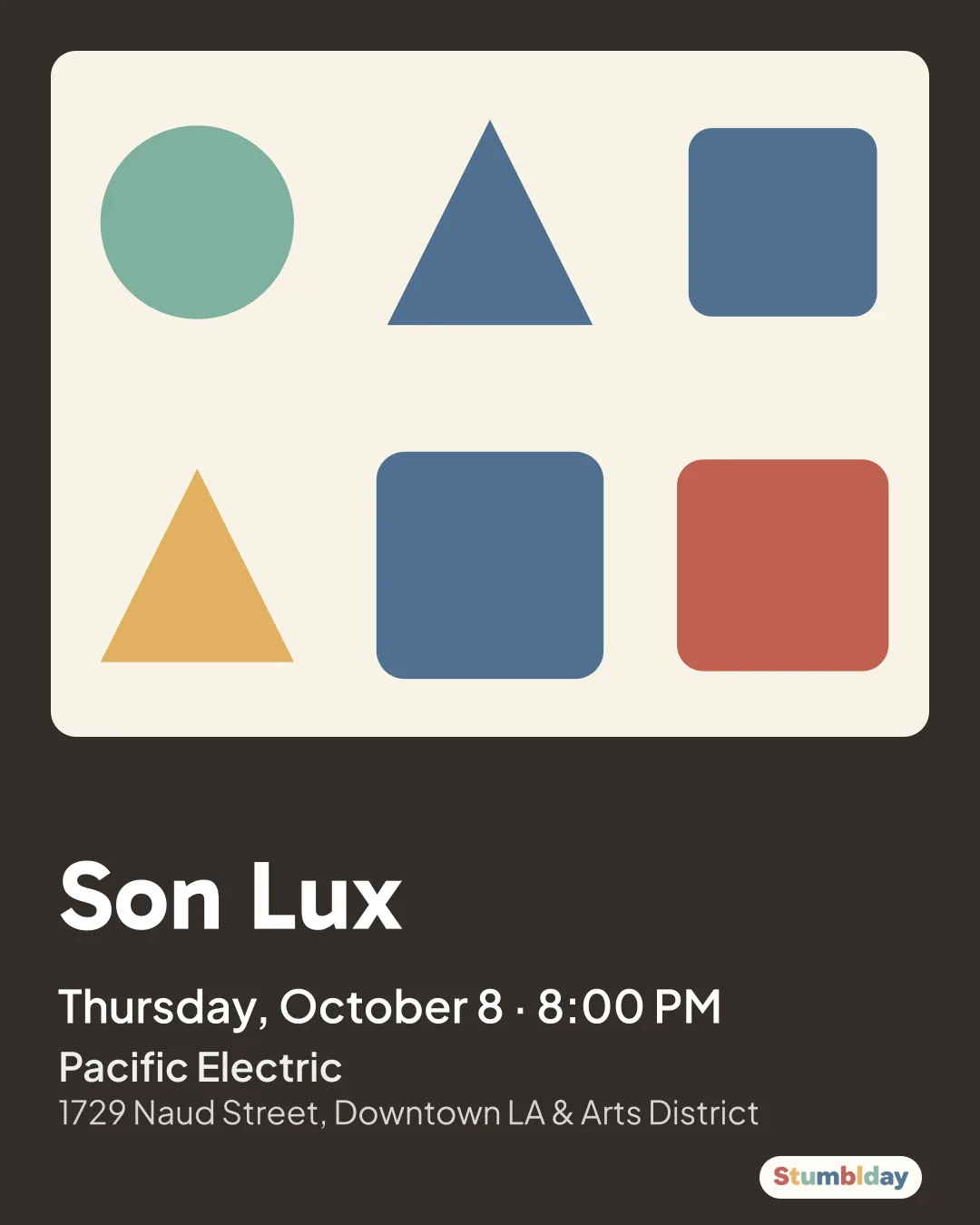 Flyer for Son Lux: Thursday, October 8 · 8:00 PM at Pacific Electric
