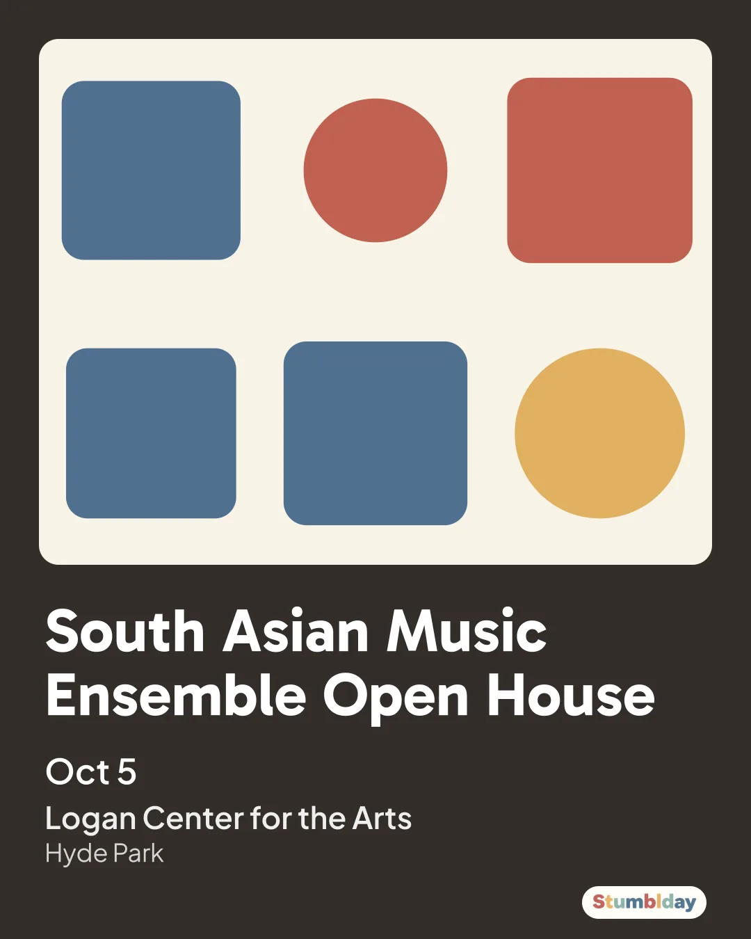 Flyer for South Asian Music Ensemble Open House: Monday, October 5 · 5:00 PM at Logan Center for the Arts
