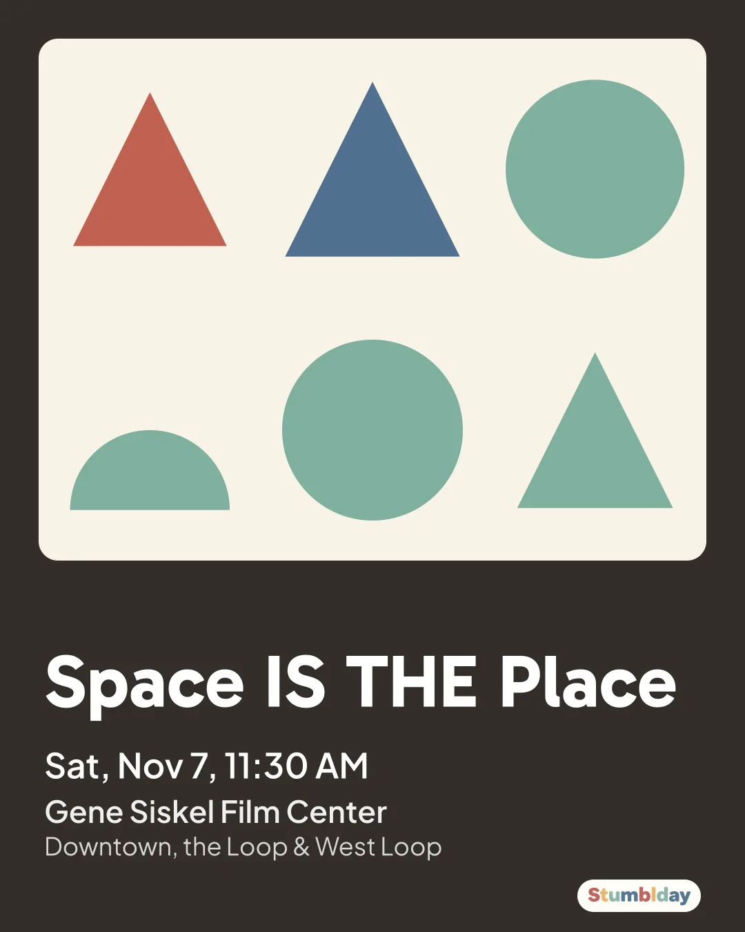 Flyer for Space IS THE Place: Sat, Nov 7, 11:30 AM at Gene Siskel Film Center