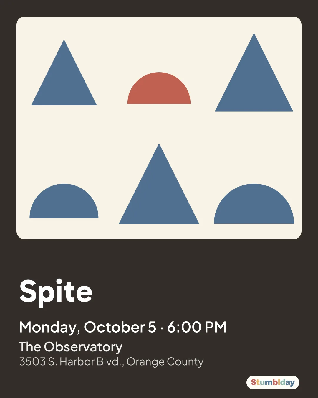 Flyer for Spite: Monday, October 5 · 6:00 PM at The Observatory