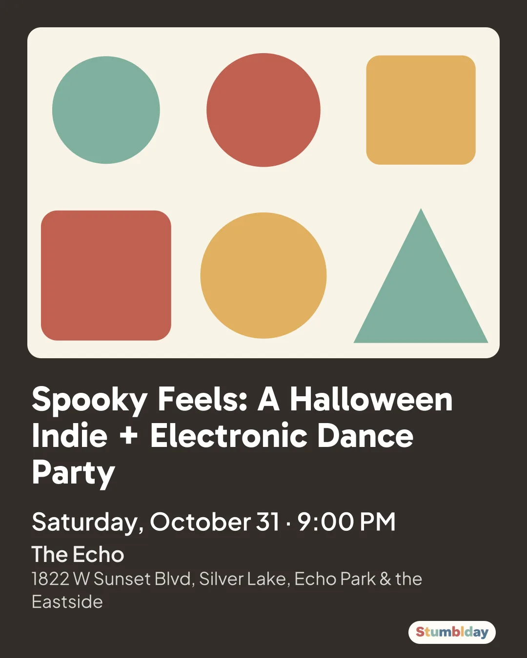 Flyer for Spooky Feels: A Halloween Indie + Electronic Dance Party: Saturday, October 31 · 9:00 PM at The Echo