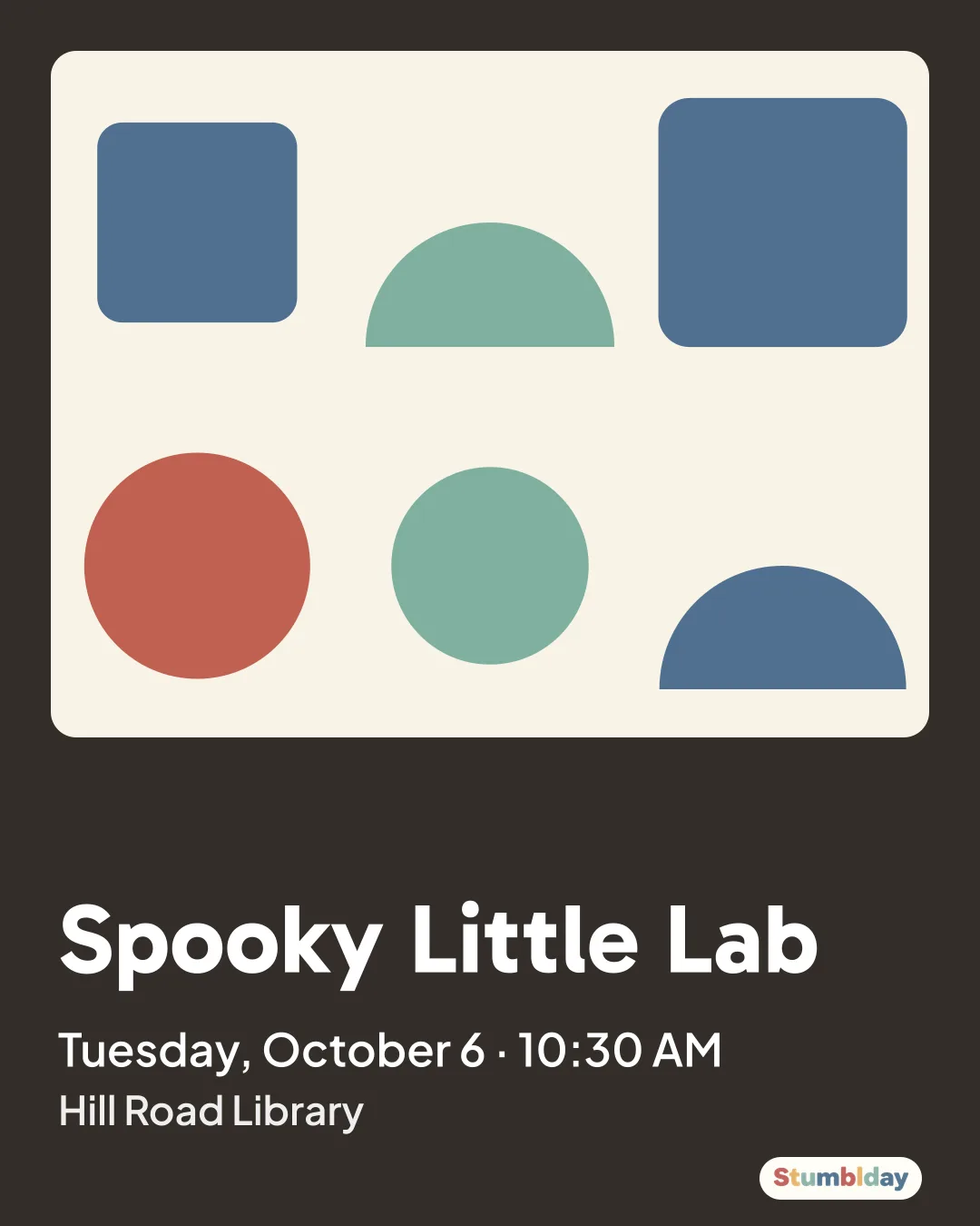 Flyer for Spooky Little Lab: Tuesday, October 6 · 10:30 AM at Hill Road Library