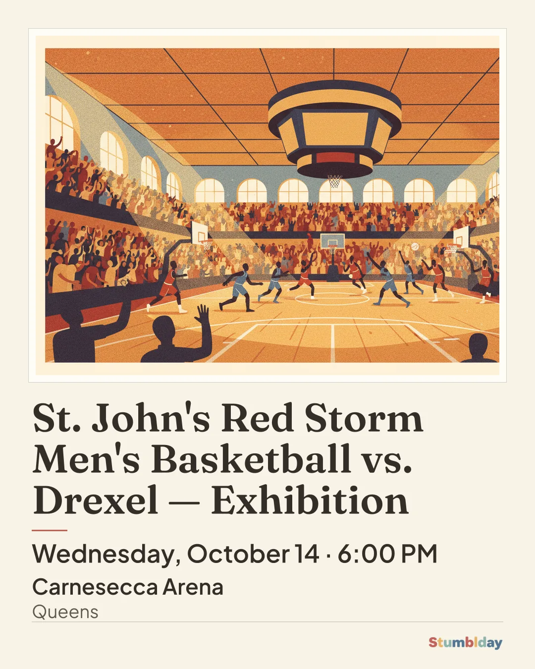 Flyer for St. John's Red Storm Men's Basketball vs. Drexel — Exhibition: Wednesday, October 14 · 6:00 PM at Carnesecca Arena