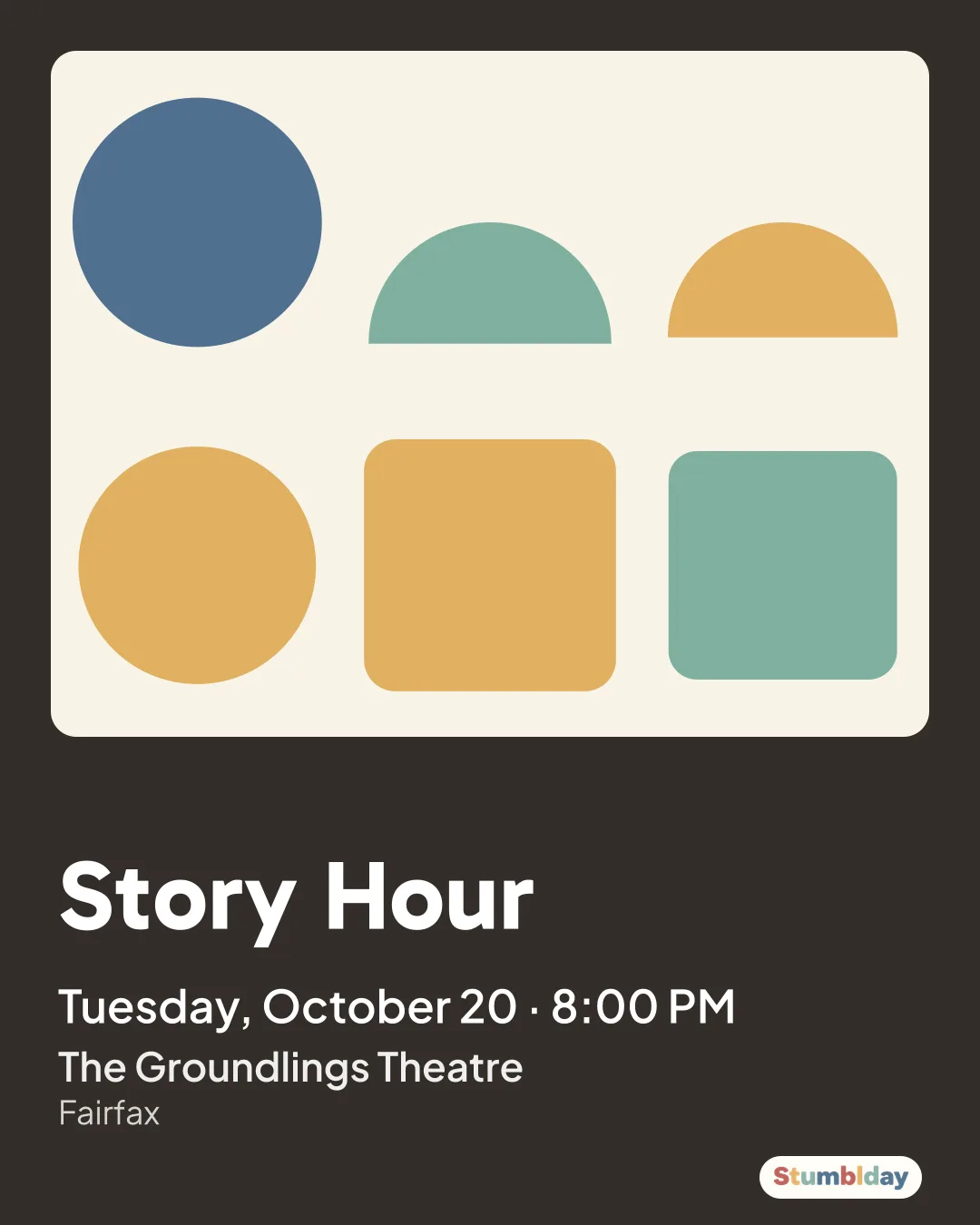 Flyer for Story Hour: Tuesday, October 20 · 8:00 PM at The Groundlings Theatre