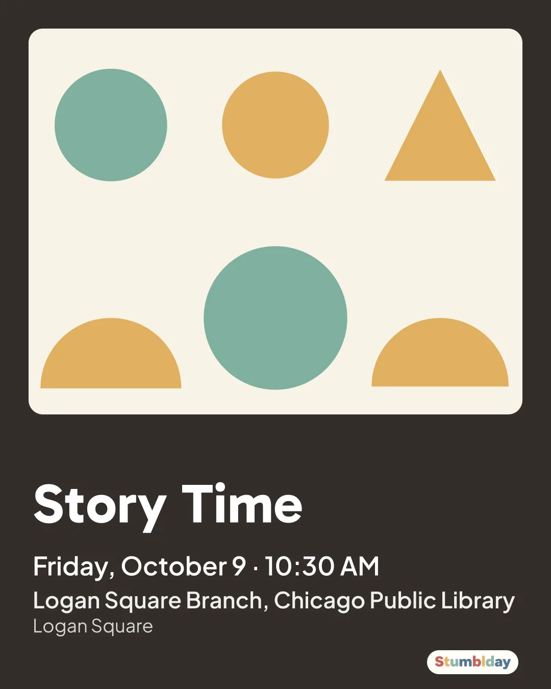 Flyer for Story Time: Friday, October 9 · 10:30 AM at Logan Square Branch, Chicago Public Library