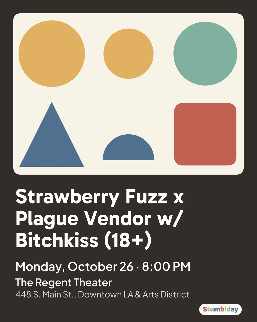 Flyer for Strawberry Fuzz x Plague Vendor w/ Bitchkiss (18+): Monday, October 26 ¡ 8:00 PM at The Regent Theater