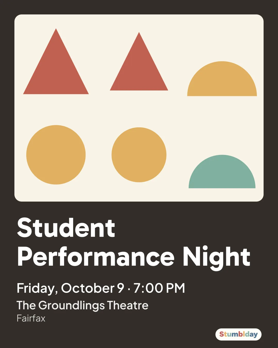 Flyer for Student Performance Night: Friday, October 9 · 7:00 PM at The Groundlings Theatre