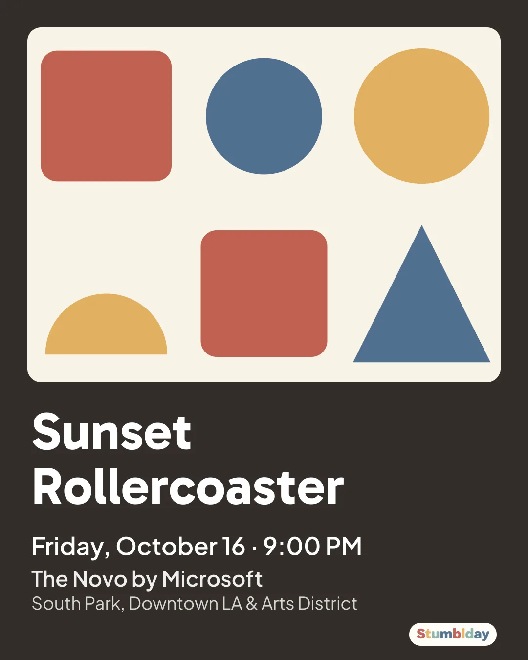 Flyer for Sunset Rollercoaster: Friday, October 16 · 9:00 PM at The Novo by Microsoft