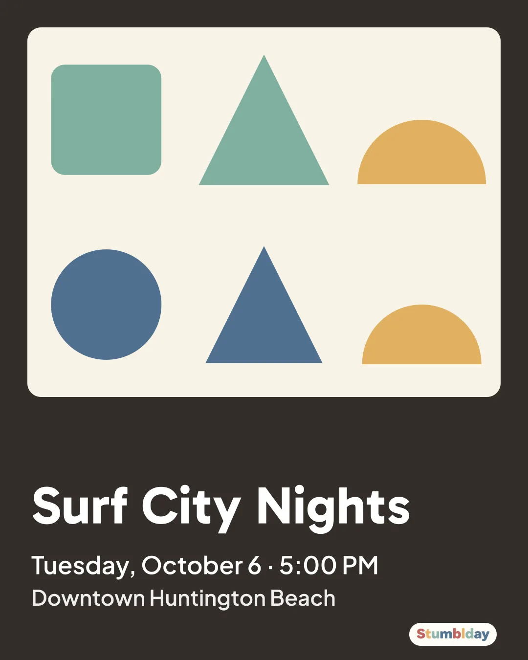 Flyer for Surf City Nights: Tuesday, October 6 · 5:00 PM at Downtown Huntington Beach