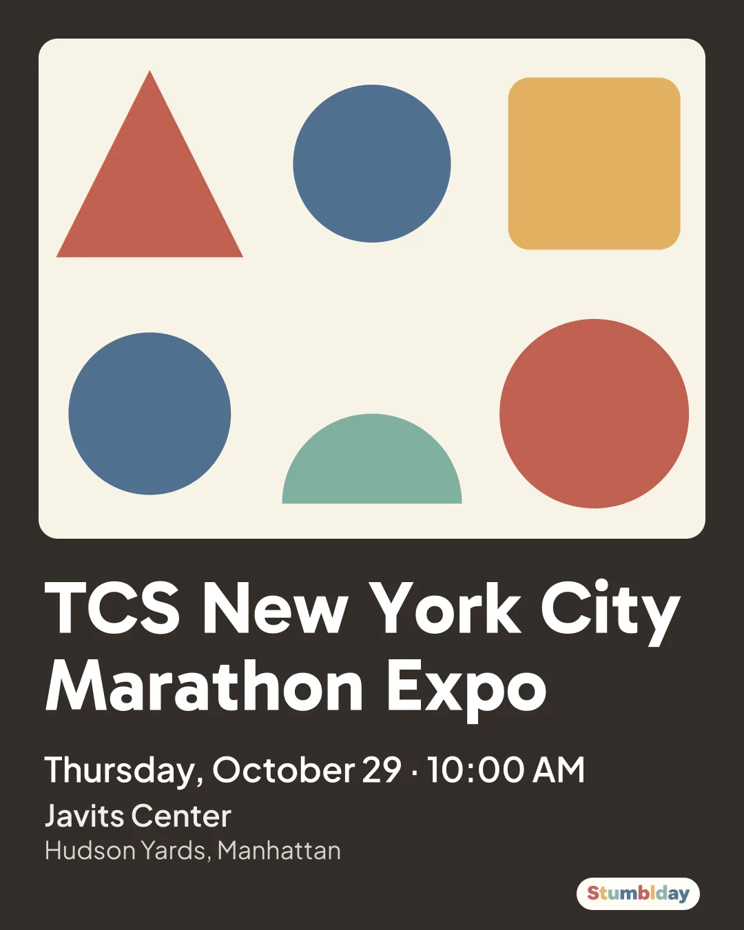 Flyer for TCS New York City Marathon Expo: Thursday, October 29 · 10:00 AM at Javits Center